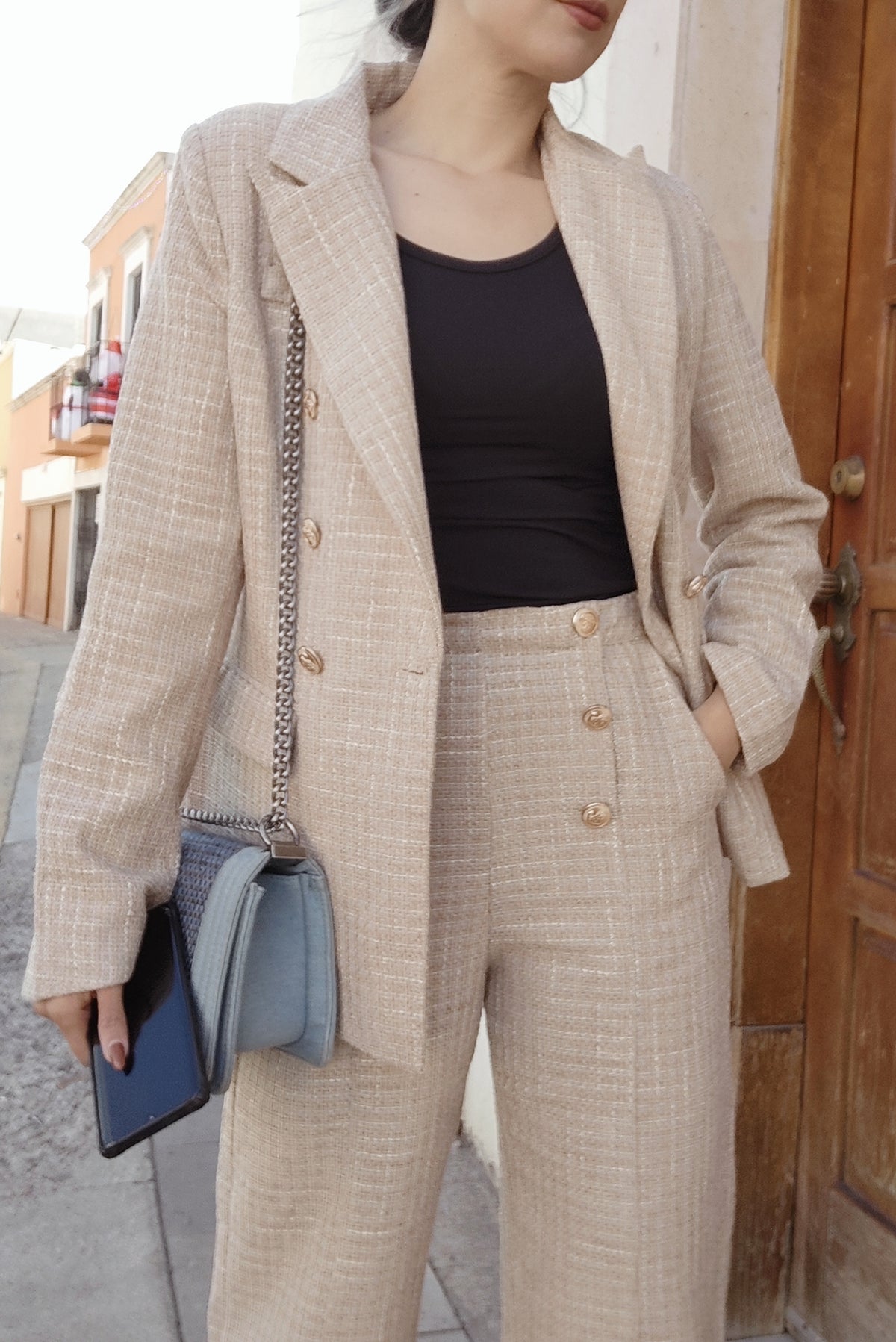 Conjunto de blazer y pantalón tweed