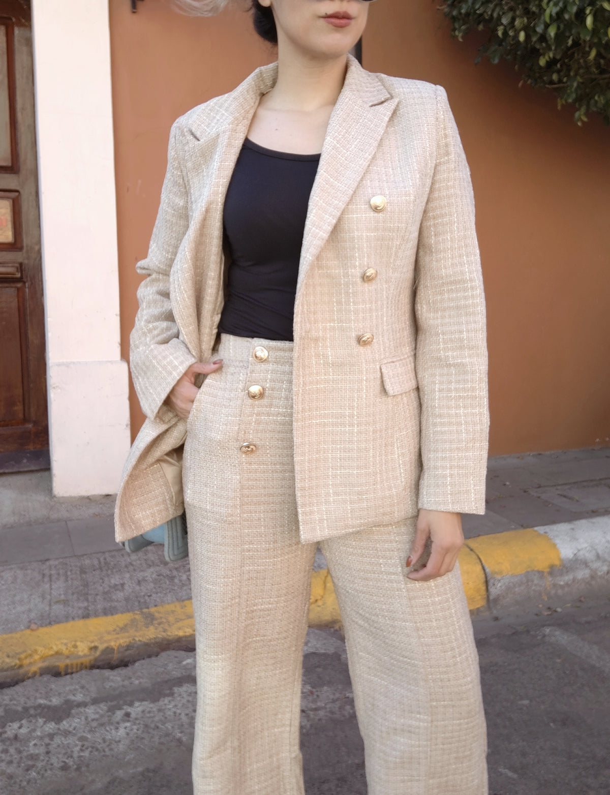 Conjunto de blazer y pantalón tweed